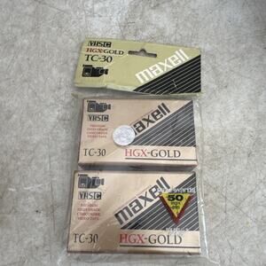 Pack Of 2 Maxell VHS-C TC-30 HGX-Gold Premium High Grade Video Tapes New Sealed